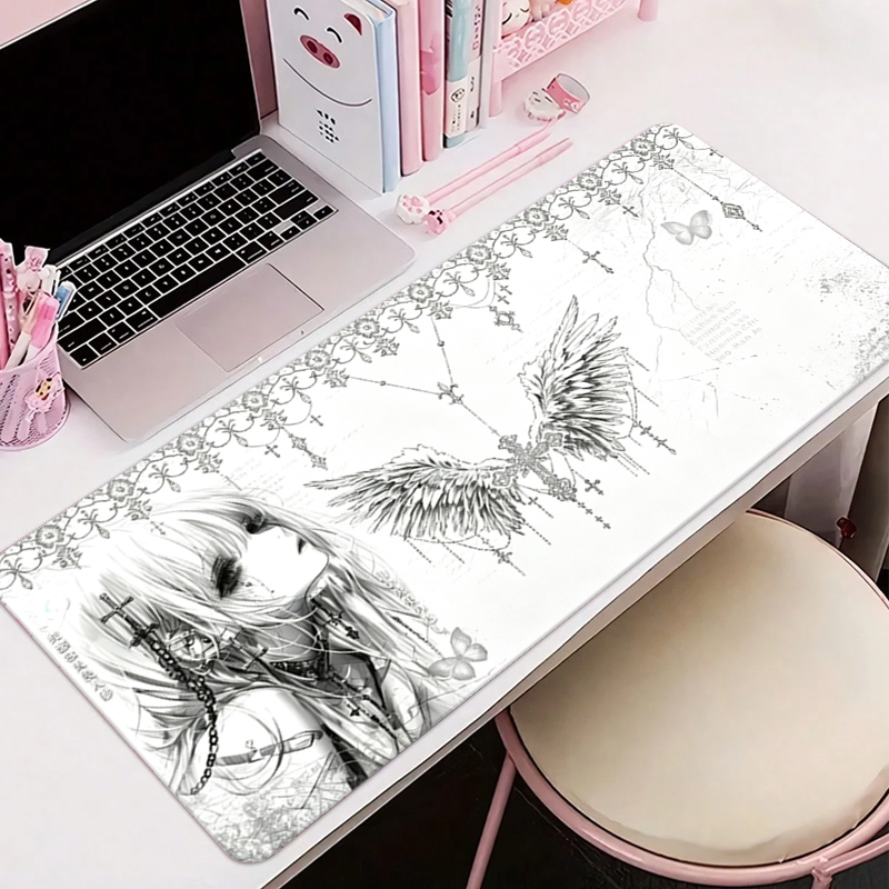Gaming Accessories Rack - Deri Mousepad Siyah Beyaz Anime Estetik